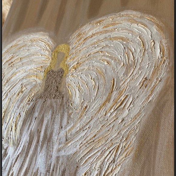 12x16 Hand painted mixed media Angel painting on canvas neutrals gold metallic - Picture 7 of 17
